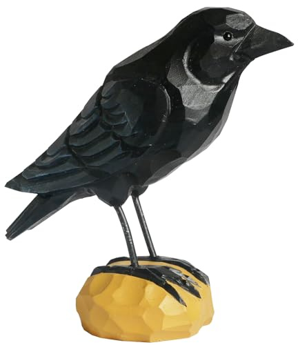 DinNingNing Wood Crow Figurine Black Raven Decor Small Animal Statues Carving Sculpture Ornament Bird Gifts
