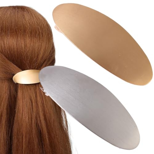 Clips de cheveux français, pinces à cheveux plates,Barrettes vintage pour les filles | Oval grand or argent argent printemps en métal français Clips de cheveux Barrettes accessoires pour femmes filles
