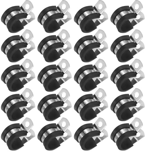 M METERXITY 20-Pack Cable Clamps, 9/16 Inch/ 14 mm 304 Stainless Steel Rubber Cushioned Insulated Cable Clamp R Shape Metal Holder for Tube/Wire/Pipe/Loop Installation