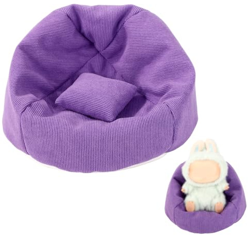 Lyreh Mini Poltrona a Sacco per Seduta Bambola, Mini Divano Viola Morbido con Cuscino Divanetto Espositivo Bambole Arredamento Miniatura Decorazione Tavolo Carina per Casa Ufficio Cruscotto Auto