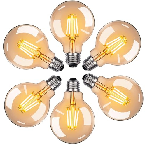 NUODIFAN Edison LED Vintage Glühbirne, 6 Stück Warmweiß E27 Retro LED Glühbirnen mit Bernstein-Glas, 4W ersetzt 40W, 2700K, 470LM, nicht dimmbar