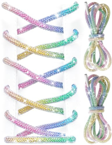 UamGlsob Rhinestone Glitter Shoe Laces, Sparkling 4mm Round Shoelaces with Crystal Bling Diamonds for Sneakers Hoodies Boots