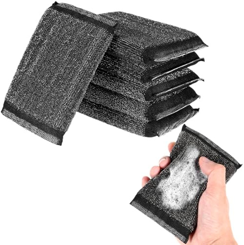 6 Stück Draht Spülschwamm, Küchenschwamm Stahlwolle-Scheuerschwämme Wire Dishwashing Rags Zweiseitig Wiederverwendbar für Töpfe und Töpfe
