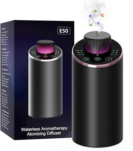 Waterless Essential Oil Diffuser Aromatherapy Scent Diffusers for Home Large Room, Bedroom, Car, Office, Desk, Battery Operated Mini Portable Air Freshener, 3 Countdown Timers & 3 Mist Levels