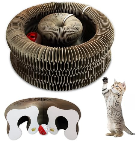 Fancysky Kratzkokon für Katzen Flexibel,Magic Organ Cat Scratching Board | Faltbares 3-in-1 Kratzspielzeug mit Glöckchen, Kratzbrett Katze Pour Stimuler l'Instinct Naturel (B)