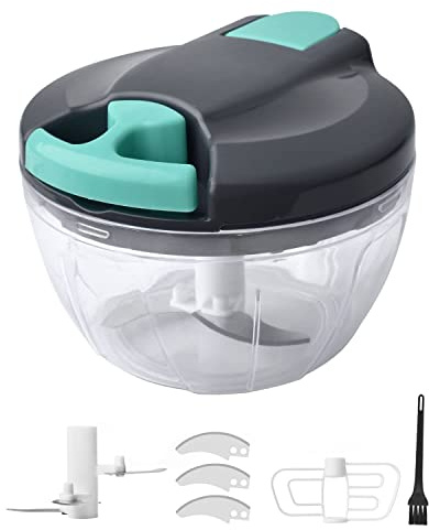 BROTOU Gemüse Zwiebelschneider-520ML Zwiebel Zerkleinerer Manuell Gemüseschneider Obst zu Hacken Mischen，Küche Multizerkleinerer für Salat Knoblauch Nüsse Kraut mit Reinigungsbürste Klingen und Mixer