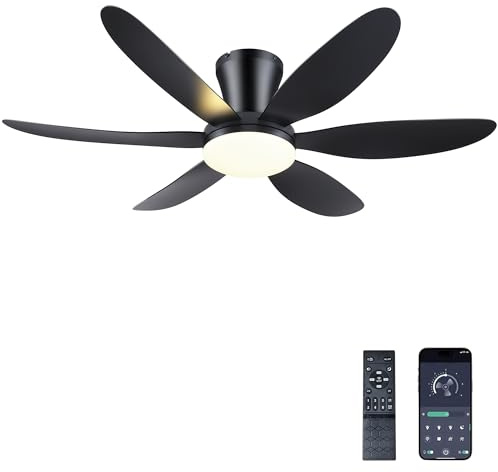 GJeg Ceiling Fans with Lights,42 Low Profile Ceiling Fan with Light and Remote Control,Flush Mount, Reversible, Dimmable, Noiseless, Black Ceiling Fan for Bedroom