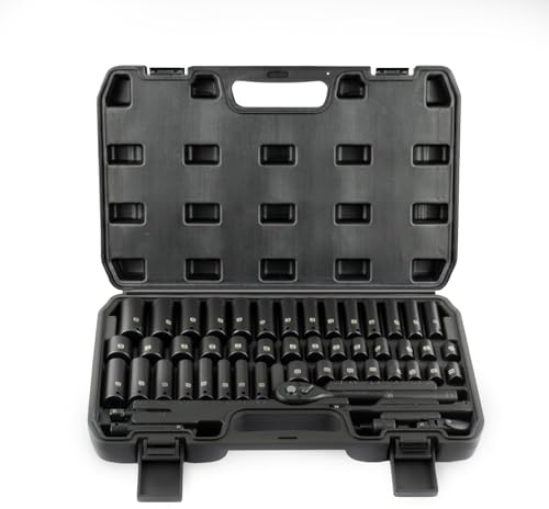 EVERGOODS 3/8 Drive Impact Socket Set, 50 Piece Socket Set Drive Metric | 72 Teeth Quick Release Ratchet Wrench with Case for DIY Home Garage Car Workshop