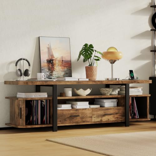 TV-Schrank,166cm TV Lowboard mit 2 Schiebetüren und 2 Schubladen,Fernsehschrank für bis 70,Fernsehtisch mit integriertes Kabelmanagement,TV Board,Fernsehschrank für Wohnzimmer,