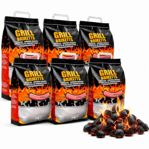 CABLEPELADO Briquetas de Carbón para Barbacoas 3kg, Encendido Rápido, Sin Aditivos, Compatibles con Todo Tipo de Parrillas, 3 Kg | Grill Briketts (6x3 kg)