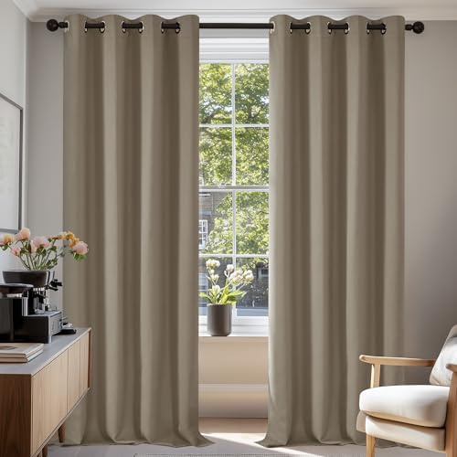 Deconovo Thermovorhang Wohnzimmer Blickdicht Hitzeschutz Curtain Taupe | 2er Set, H160 x B132 cm, Thermo Vorhänge, Schlafzimmer Gardinen, Wohnzimmer Vorhang, Blackout Curtains, Sichtschutz