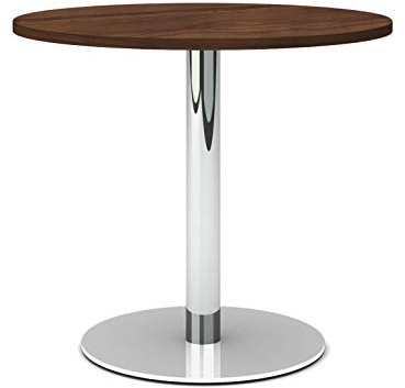 Besprechungstisch | Optima | Rund Ø80-100 cm | Melamin, Nussbaum | Für 4 Personen | Verchromter, massiver Tellerfuß | Für Büro & Besprechungsraum
