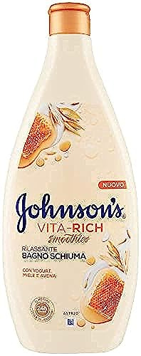 Johnson's Vita-Rich Bagnoschiuma Rilassante, Bagnodoccia con concentrato di Yogurt, Miele e Avena, Docciaschiuma nutriente per una pelle profumata e una sensazione di benessere fino a 24 ore, 750 ml