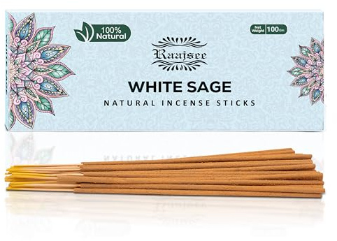White Sage Incense Sticks for Cleansing 100 gm Pack - 100% Natural -Charcoal Free - Organic Non Toxic Clean Burning - Made from Upcycled Flowers