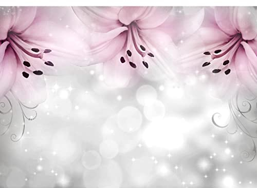Runa Art Fototapete Blumen Lilien Modern Vlies Wohnzimmer Schlafzimmer - Made in Germany - 308 x 220 cm Rosa Grau 9442010b