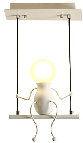 YOXANG Kreativ LED Pendelleuchte Decke Modern Kleine Leute Hängelampen Einstellbar Hängende Lichter Esszimmer Dekoration Eisen Karikatur Puppe Kronleuchter Deckenleuchten 1×E27 Backfarbe Weiß