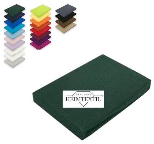 EXKLUSIV HEIMTEXTIL Marke Jersey Spannbettlaken 200 x 220 cm 100% Baumwolle Öko - Tex Zertifiziert, Markenqualität, Matratzenhöhe bis 35 cm, Dunkelgrün