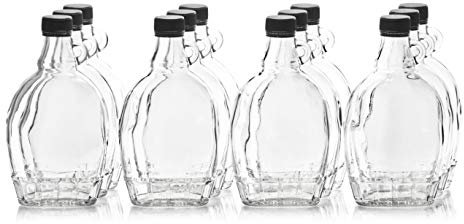 North Mountain Supply 12 Unzen Glas Ahorn Sirup Flaschen mit Schleife Griff & Schwarz Kunststoff Tamper Evident Lids - Case of 12