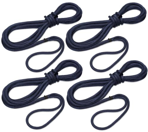 Seilflechter - Festmacher Set 12 mm Ø, 2X 6m und 2X 10m Länge, 40 cm Auge gespleißt & getakelt, Taifun Festmacherleinen, Navyblau, 2500 daN
