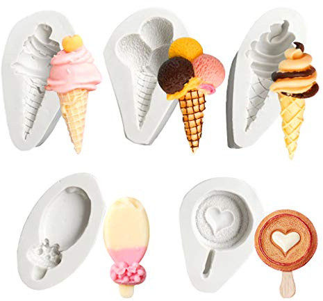 Rolin Roly 5Piezas Pastel de Fondant Molde de Silicona Cono de Helado Fondant Cake Silicone Mold Herramientas para Hacer Bricolaje para Decorar Tartas