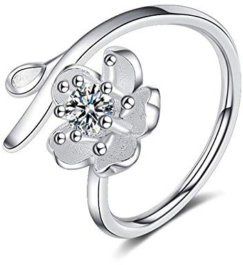 KHJH Anillo Abierto Ajustable,Plata 925 Flores De Cerezo Blancas Anillos De Flores Encanto Joyería De Moda Aniversario Regalo De Boda para Pareja Niña Dama Hombres