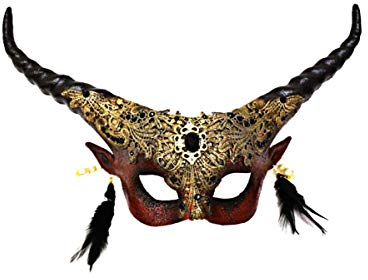 Horror-Shop Teufels Halbmaske mit Hörner & Gold Applikation als Kostümzubehör