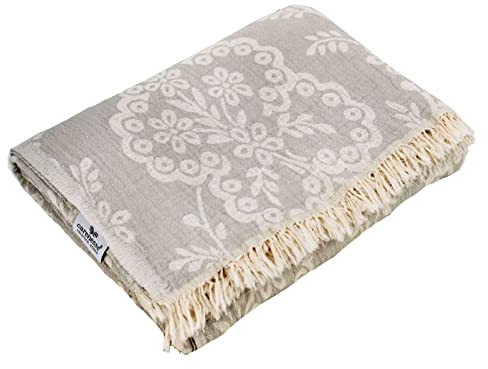Carenesse Jacquard Tagesdecke Single Size Paisley 150 x 200 cm grau I Edle & zarte Wendedecke aus 100% Baumwolle mit hochwertiger Webung I Überwurf für Bett & Sofa I Wohndecke dünn & leicht