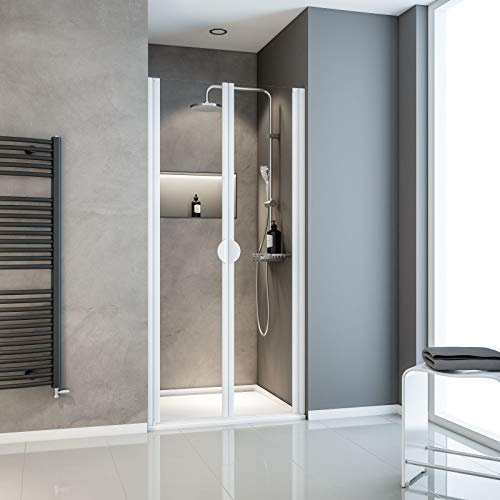 Schulte porte de douche battante en niche 80 x 180 cm, profilé blanc, 2 battants, paroi en verre de sécurité 5 mm transparent traitement antical, plage de réglage 77.5-81.0 cm, largeur d'accès 68 cm