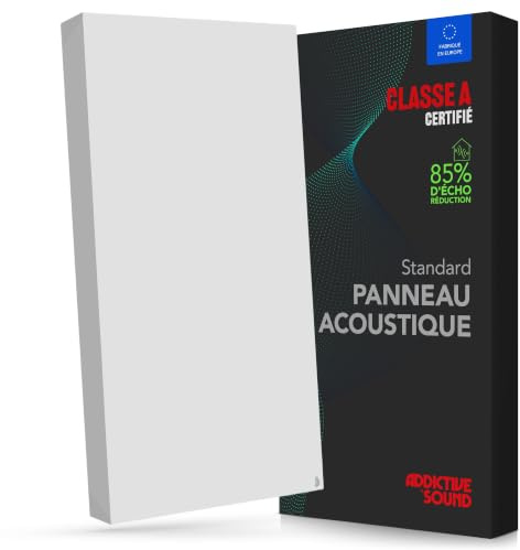 Addictive Sound Panneau Acoustique Standard 100x50x6 cm, Blanc | Classe B, laine acoustique ~50 kg/m³, fabriqué dans l'UE, kit mur/plafond inclus, 4,5 kg