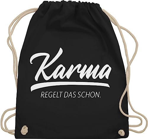 Turnbeutel Rucksack - Sprüche Statement mit Spruch - Karma regelt das schon I - Unisize - Schwarz - beutel+rucksack+mit+sprüchen sprueche macht beutel sprüchen spruechen stoffbeutel bedruckt