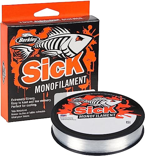 Fil de pêche Berkley Sick Nylon - Monofilament Solide, Peu d'élasticité, Peu de mémoire, résistant à l'abrasion et Parfait pour la pêche en Eau Douce et la pêche en mer, Claire