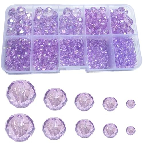 Gocelyn Kristallglas facettierte Perlen in AB-Farbe (lila), Rondelle Assorted Supplies Spacer Lose Perlen für Schmuckherstellung Erkenntnisse Armbänder Anhänger (2 mm, 4 mm, 6 mm, 8 mm, 10 mm)