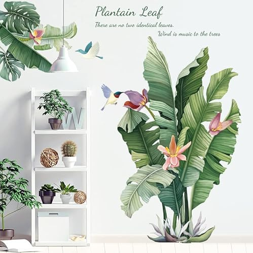 BuerHomie Wandtattoo Schlafzimmer Wohnzimmer, grüne Pflanzen Blumen Vögel Sprüche, Wanddeko für Wohnzimmer Schlafzimmer Küche Badezimmer