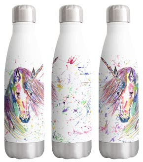 Bouteille artistique licorne aquarelle arc-en-ciel à double paroi isotherme en acier inoxydable boissons de sport 500 ml