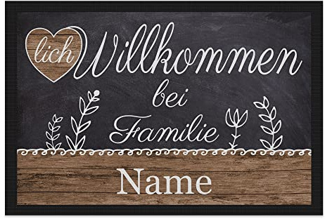 Print Royal Personalisierte Fußmatte mit Namen - Herzlich Willkommen - Geschenke zum Einzug | rutschfest, 60x40cm mit Gummirand