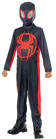 RUBIE'S Marvel Official, SPIDER-MAN, klassisk Miles Morales barndräkt, storlek 9–10 år, dräkt med långärmad jumpsuit och balaclava