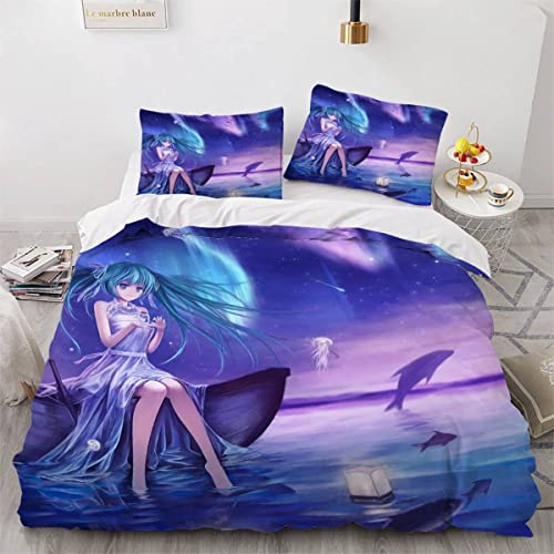 VASENA Housse de Couette 140x200 Enfant Anime Parure de Lit 1 Personne Microfibre Housse de Couette Manga Fille 3D Imprimé Literie Set 3 Pièces avec Fermeture Éclair