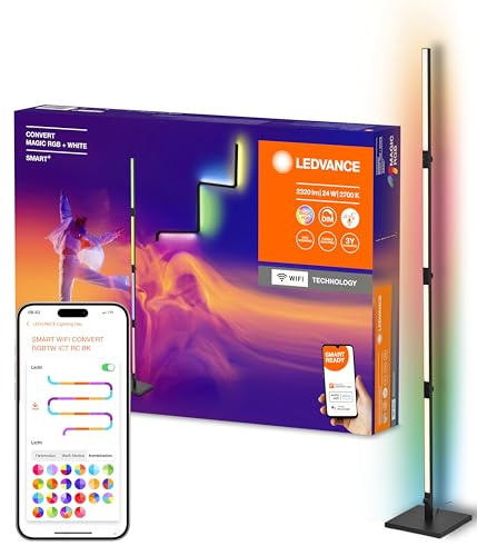 LEDVANCE SMART+ WIFI CONVERT Wand- & Stehleuchte, schwarz, 24W, 2320lm, regulierbares Weiß- & Farblicht, dimmbar, lange Lebensdauer, dynamischer Magic RGB-Lichteffekt, App-steuerbar, 2700K - 6500K