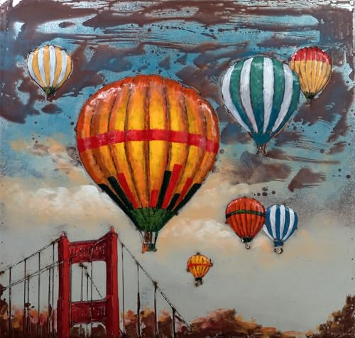 Vintage-Line Handgefertigtes Metallbild 3D-Optik Kunst Bild Wandbild (Metallbild Heißluftballon San Francisco (ca. 100x100 cm))