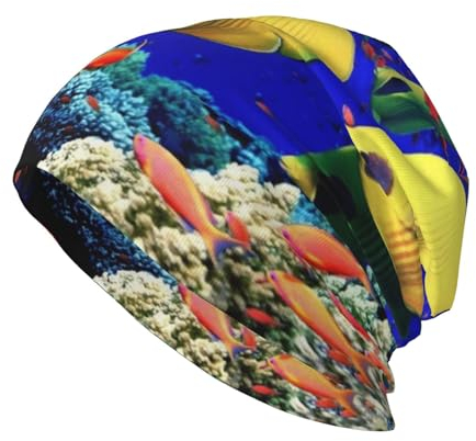 Sea Fishes Beanie Strickmütze für Damen und Herren, bedruckt, warm, bequem, atmungsaktiv, weiche Beanie für Outdoor, Schwarz, Schwarz , One size