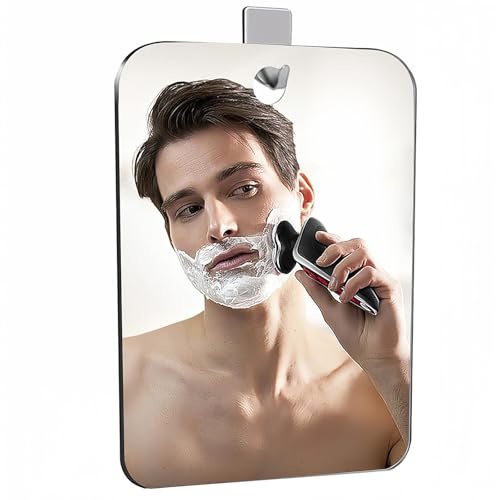 DONGDA Shatterproof Shower Mirror, PC Plastic Shaving Mirror Fogless, Unbreakable Makeup Travel Camping Shaving Mirrors, Fog Free Wall Hanging Bathroom Shower Mirror whith 1 Hook (9.8 in x 7.8 in)