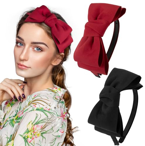 BOFUNX 2 Stücke Haarreif Schleife Schwarz und Rot Haarband Stirnband Mädchen Frauen Haarschmuck Kopfschmuck für Karneval Party und Geschenke