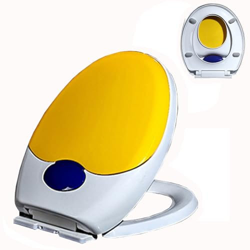 MMUNNA WC-Sitz mit Absenkautomatik, Toilettendeckel aus PP, Toilettensitz Klodeckel Klobrille mit Softclose und Quick-Release-Funktion, Toilettenbrille mit Kinder Sitze, O Form, 07R,Gelb