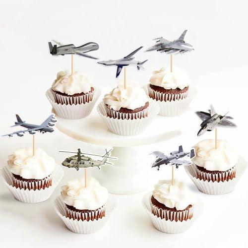 Pack of 24 Military Themed Cake Inserts, Military Cupcake Toppers, Soldiers, Tanks, Planes Cupcake Toppers, Picks, Baby Shower, Sports Theme, Celebrations, Party, Cake Decorations, Pack of 24