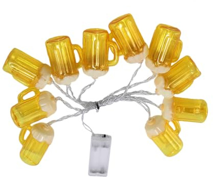 Zerodeko Bierlichterkette Batterie Betrieben Led Saitenlichter Mit 10 Bierkrug Lichtern 2 m Lichterkette Für Bier Geburtstag Dekoration Party Bar Terrasse Garten Innen Und Außen