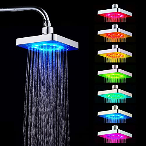 Pomme de douche à effet pluie avec 7 couleurs LED romantiques, pommeau de douche cascade à changement de couleur, pommeau de douche carré moderne réglable pour bain d'eau, salle de bain à la maison