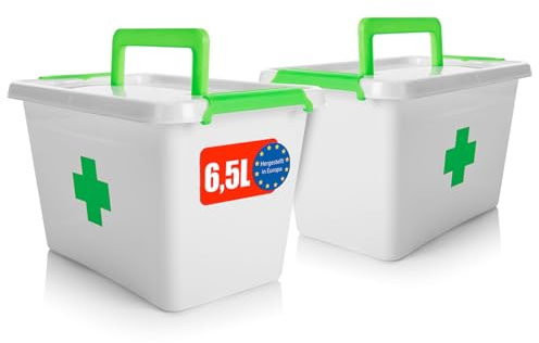 BigDean 2 Stück Medizinbox 6,5 L aus BPA-freiem & lebensmittelechtem Kunststoff – Medikamentenbox für Salben, Tabletten und Verbände – Koffer Organizer Made in Europe