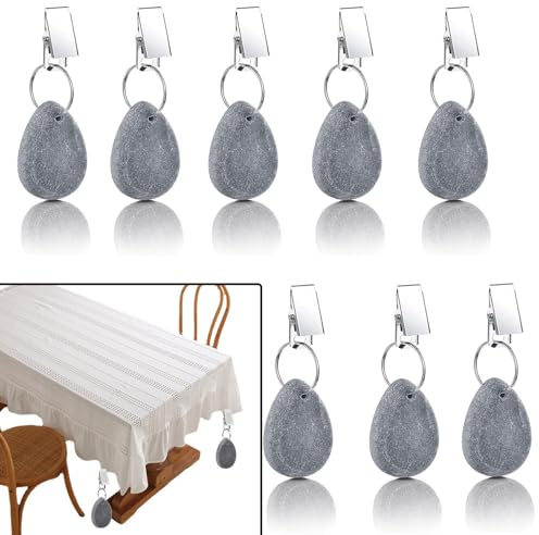 Gativs Tischdeckenbeschwerer mit Clips 8 Stück Tischdecken Beschwerer Draußen mit Stahl Grau Stein Tischdecke Gewichte für Tischdeckenklammern Tischdecken Steine Anhänger für Familie Party Camping