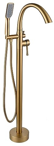 Mitigeur de Baignoire ilot, Robinet Salle Bain 2 Modes Mitigeur Baignoire Sur Pied Orientable À 360°,Or Brossé