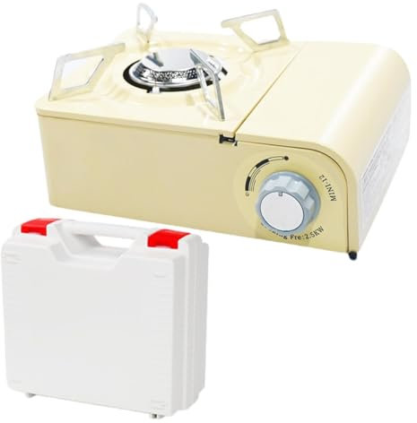 Estufa de viaje para acampar - Estufa de campamento de un quemador de 2300 W - Válvula magnética y control de temperatura de estufa de bolsillo de calentamiento rápido, encendido seguro para senderism
